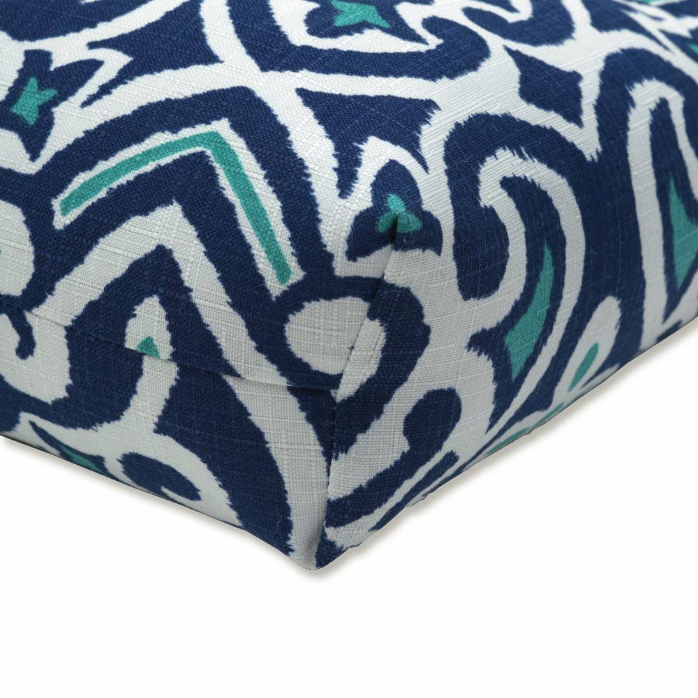 Navy and Turquoise Damask Outdoor Bench Cushion