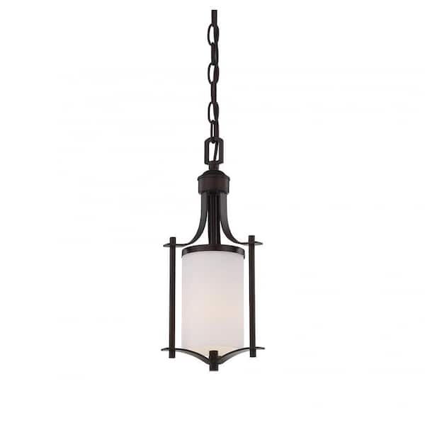 Savoy House Colton 6.5 in. W 1-Light English Bronze Mini Pendant with White Opal Glass Shade