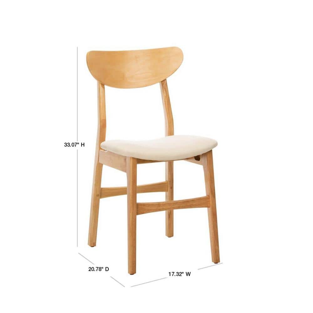 Transitional Retro High-Back Side Chair in Natural Wood & White Cushion