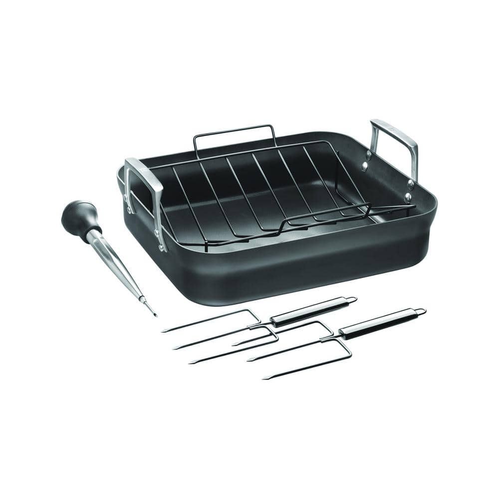 ZWILLING Motion 16 x 14 in. 6. 7 Qt. Aluminum Roasting Pan Nonstick in Black