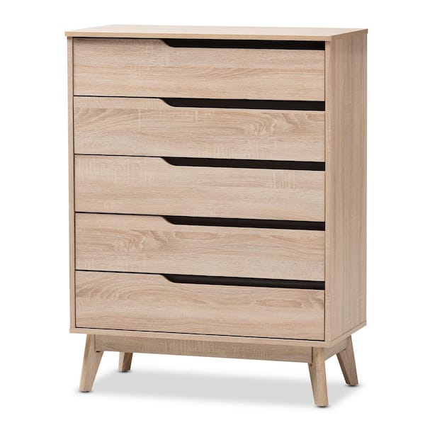 Baxton Studio Fella 5-Drawer Light Brown Wood Chest