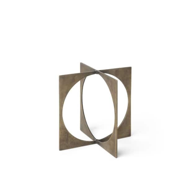 HomeRoots 6 in. Gold Burnished Gold Metal Circle Square Sculpture