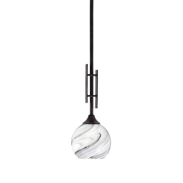 Unbranded Ontario 60-Watt, 1-Light Dark Granite Stem Hung Mini Pendant Light with Onyx Swirl Glass Shade and No Bulb Included