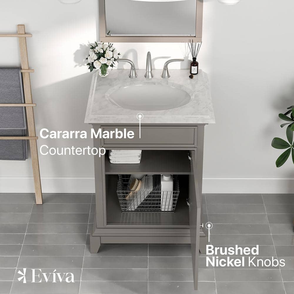 Elite Stamford 24" Gray Double Ogee Edge Freestanding Bathroom Vanity
