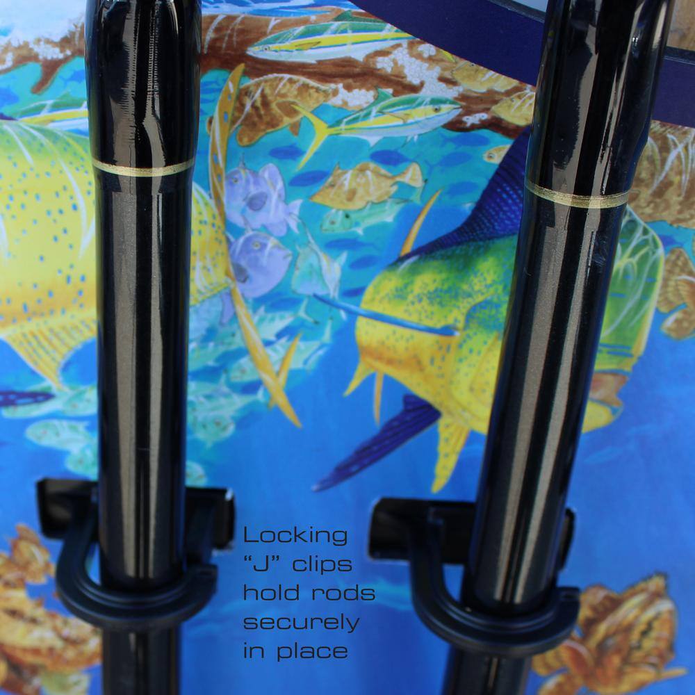 Guy Harvey Blue and Yellow Wall-Mounted Fishing Rod Rack