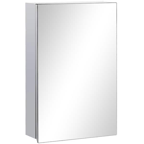 kleankin 15.25 in. W x 4.75 in. D x 23.5 in. H Silver Wall-Mounted Bathroom Medicine Cabinet with Mirror, Door, Storage Shelves