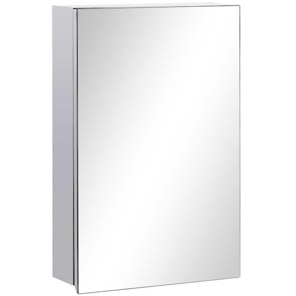 15.25 in. W x 4.75 in. D x 23.5 in. H Silver Wall-Mounted Bathroom Medicine Cabinet with Mirror, Door, Storage Shelves