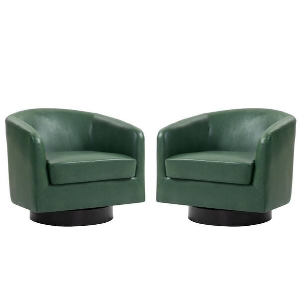 Uixe Green PU Leather Upholstered 360° Swivel Accent Barrel Chair with Wood frame (Set of 2)