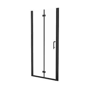 32 in. W x 72 in. H Bifold Semi-Frameless Shower Door in Black Finish with Clear Glass