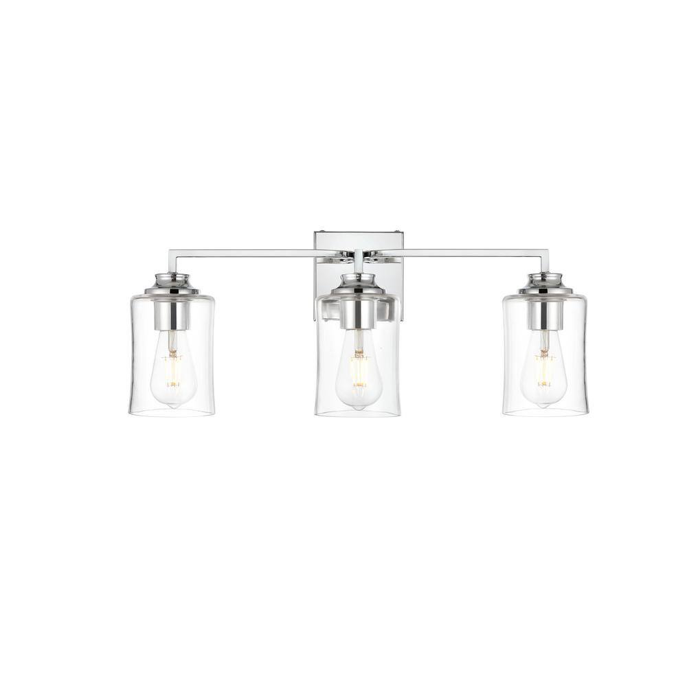 Simply Living 23 in. 3-Light Modern Chrome Vanity Light with Clear Bell Sha