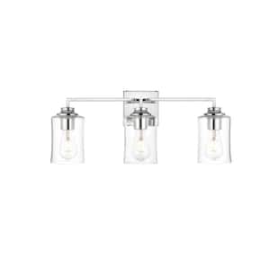 Simply Living 23 in. 3-Light Modern Chrome Vanity Light with Clear Bell Shade