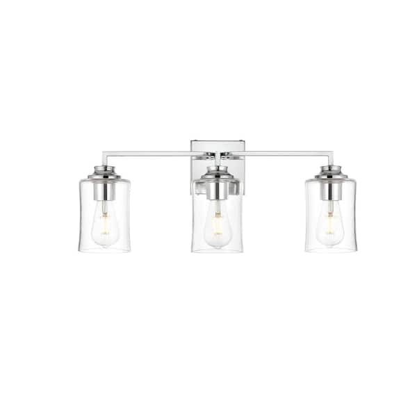 Unbranded Simply Living 23 in. 3-Light Modern Chrome Vanity Light with Clear Bell Shade
