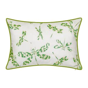 Indoor and Outdoor Embroidered Dragonflies 13 in. x 20 in. Decorative Pillow