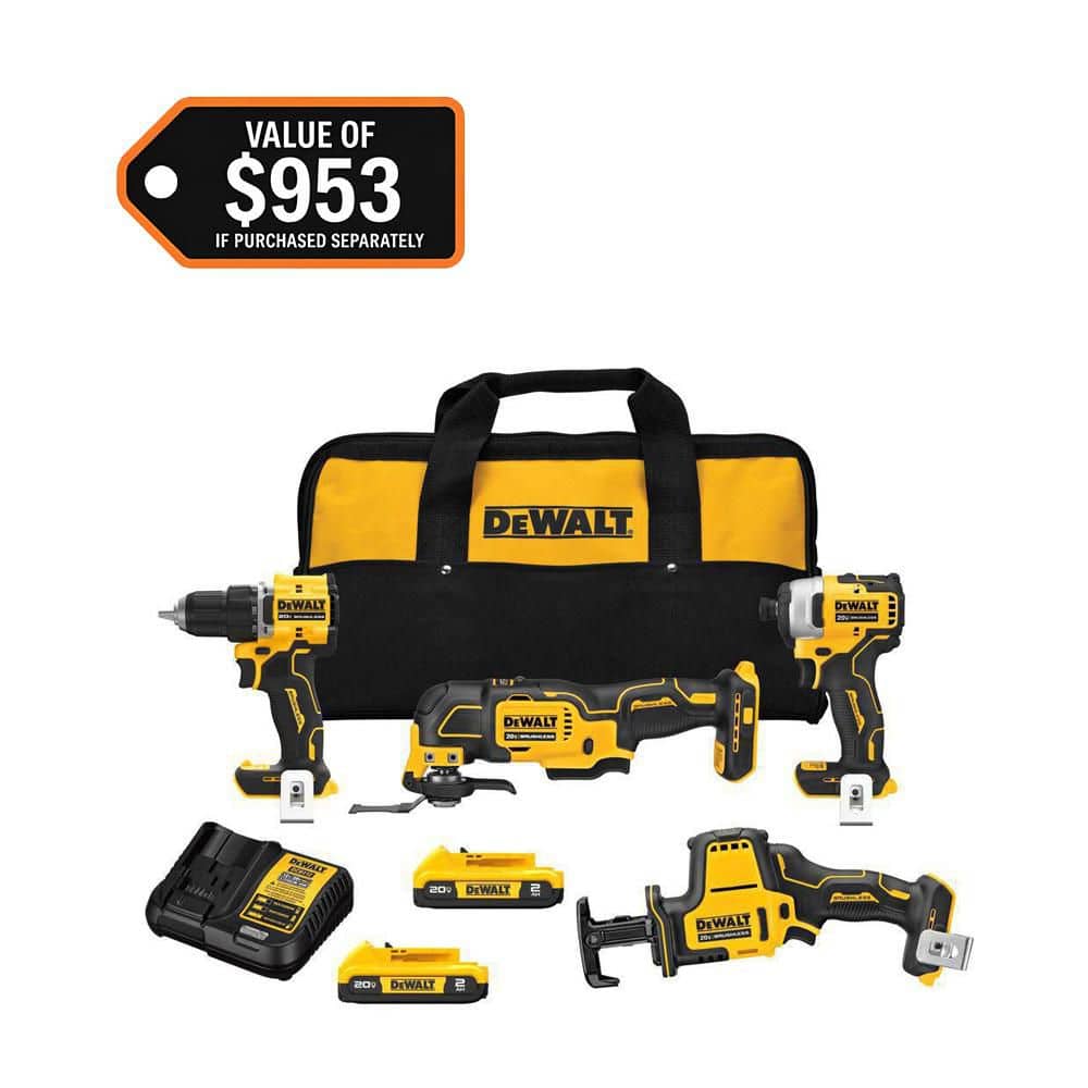 ATOMIC 20-Volt Lithium-Ion Cordless Brushless Combo Kit (4-Tool) with (2) 2.0Ah Batteries, Charger and Bag price history on PriceWatchPro
