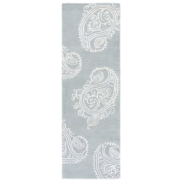 Bella 2 ft. x 7 ft. Gray/Ivory Paisley Floral Runner Rug