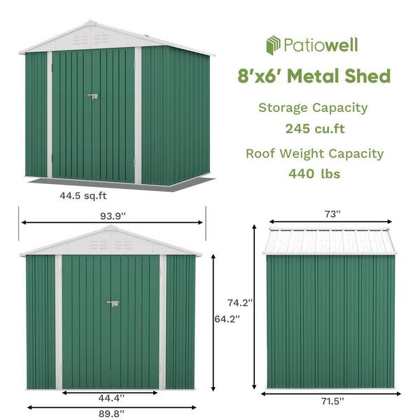 Patiowell 8 ft. W x 6 ft. D Outdoor Storage Brown Metal Shed with Sloping  Roof and Double Lockable Door (44.5 sq. ft.) PAMS86BN - The Home Depot