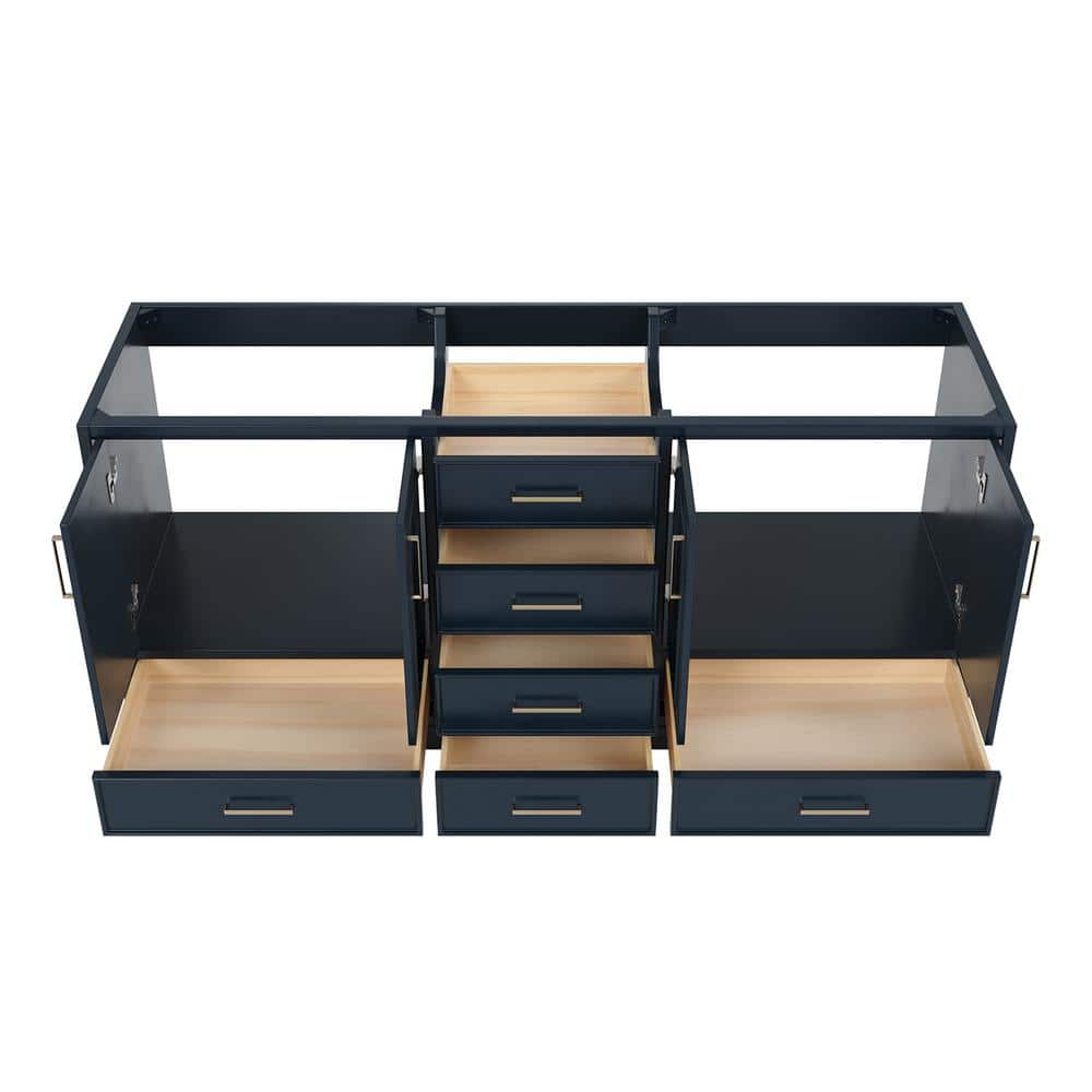 Midnight Blue Double Freestanding Vanity Cabinet with Brass Hardware