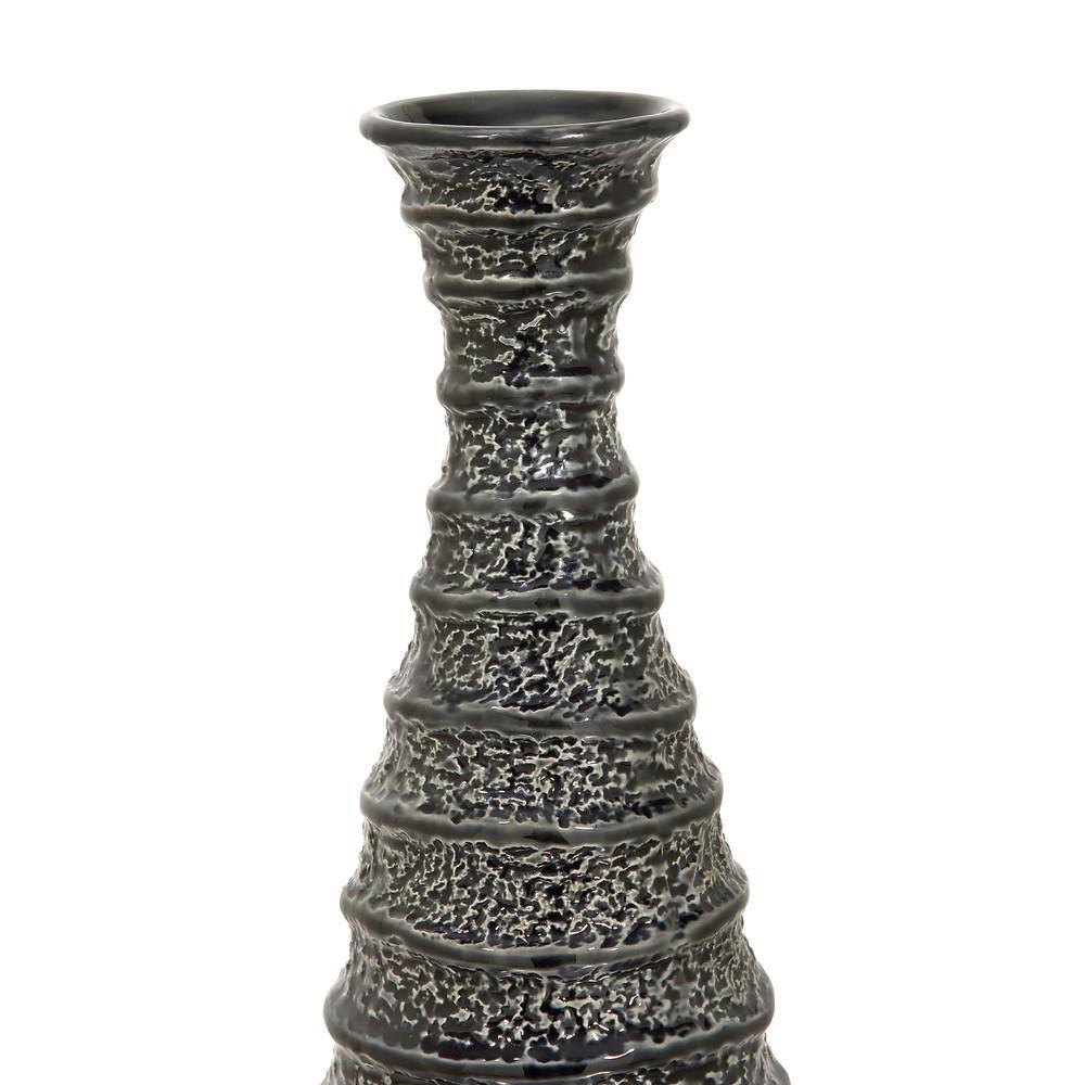 Tall Black Rippled Ceramic Floor Vase