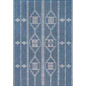 Claudia Tribal Striped Blue 5 ft. x 8 ft. Indoor/Outdoor Area Rug