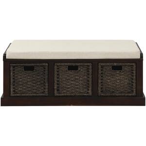 15.7 in. W x 17 in. H Rustic Storage Bench with 3-Removable Classic Rattan Basket