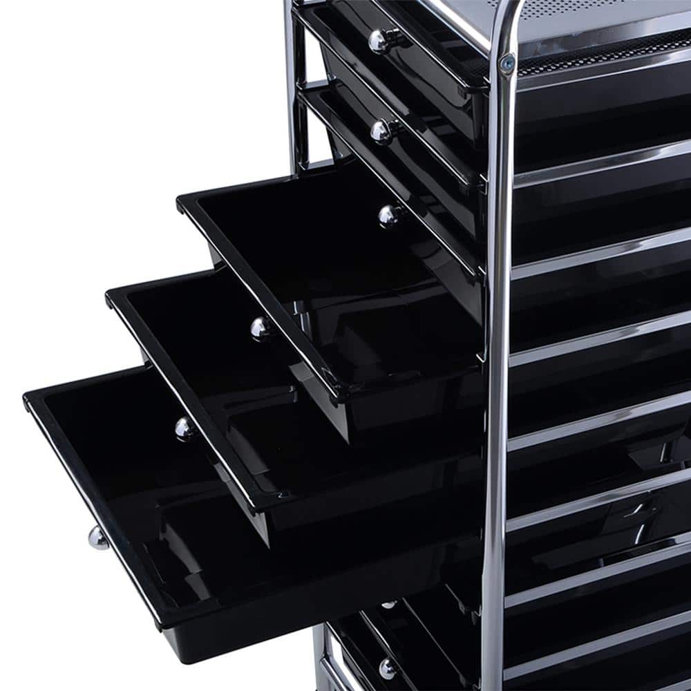 Black 10-Drawer Rolling Storage Cart with Chrome Frame