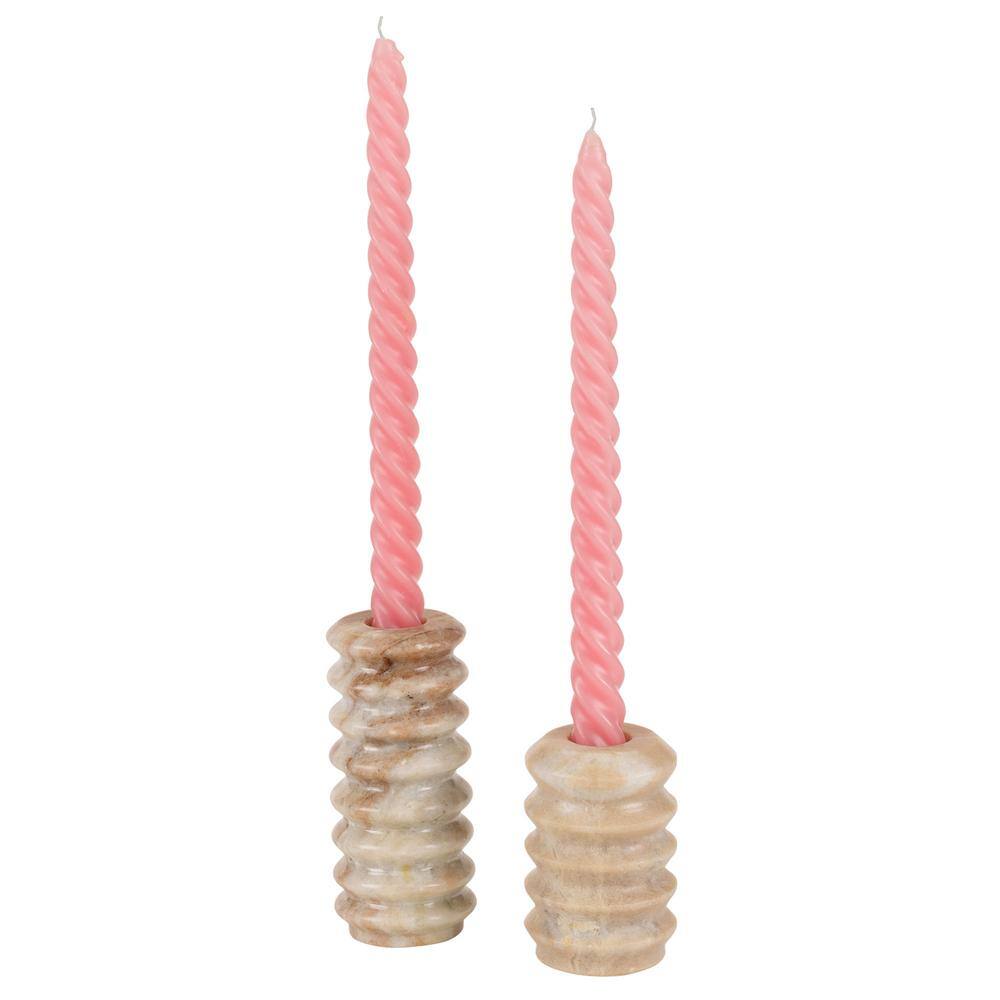 Tracey Earthy Brown Onyx Marble Taper Candle Holders, Set of 2