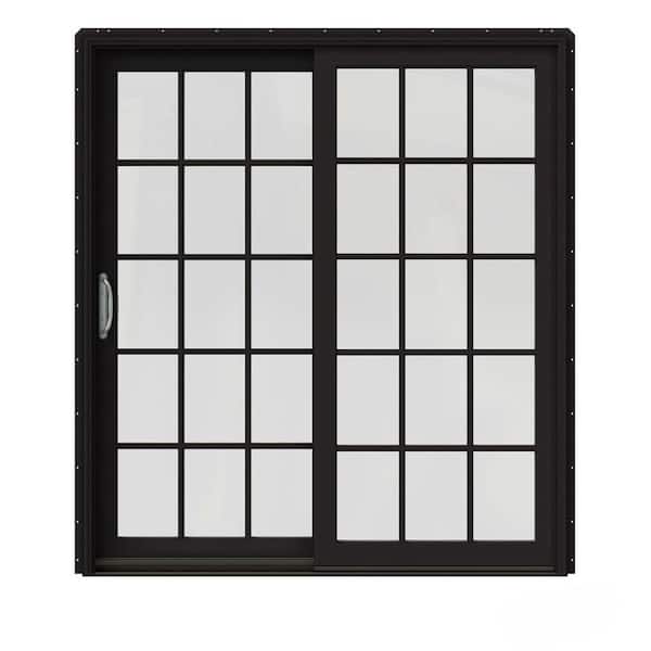 JELD-WEN 72 in. x 80 in. W-2500 Contemporary Black Clad Wood Left-Hand 15 Lite Sliding Patio Door w/Unfinished Interior