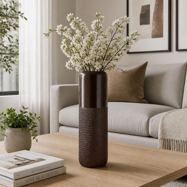Sagebrook Home 18 in. Ceramic Java Grooved Vase Brown