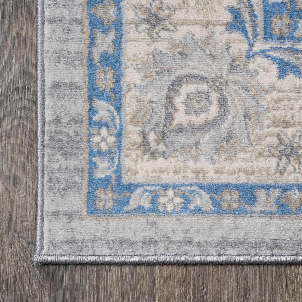 Gray/Blue Vintage Oushak-Inspired Easy-Care Area Rug