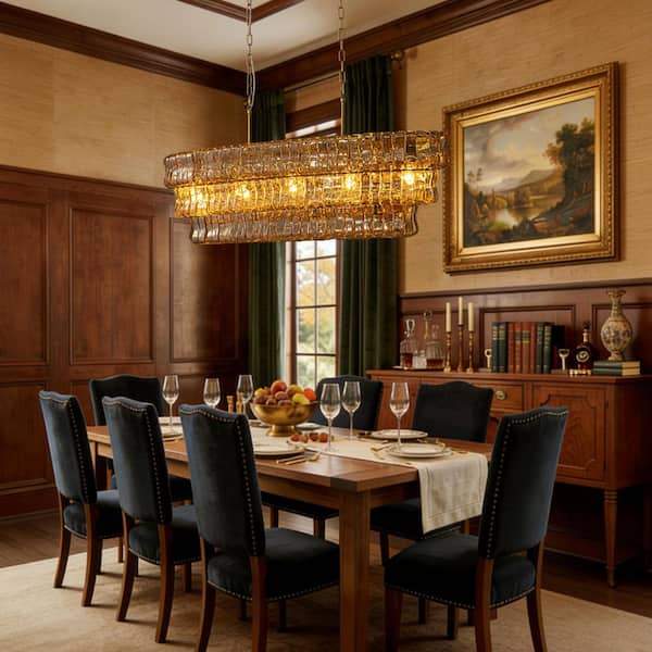 Ecogleam 47 in. 5-Light Gold Rectangle Dining Room Chandelier, 3