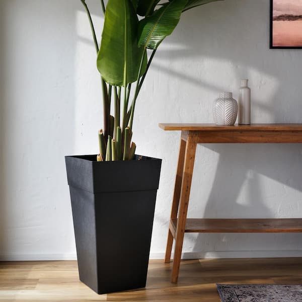 Bloem Finley 25 in. Square Tall Plastic Planter, Black (2-Pack