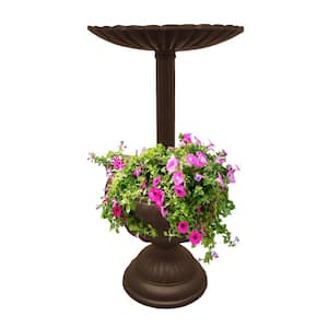 Ornate 35 in. Brown Round Cast Aluminum Metal Bird Bath and Planter Vase Combo