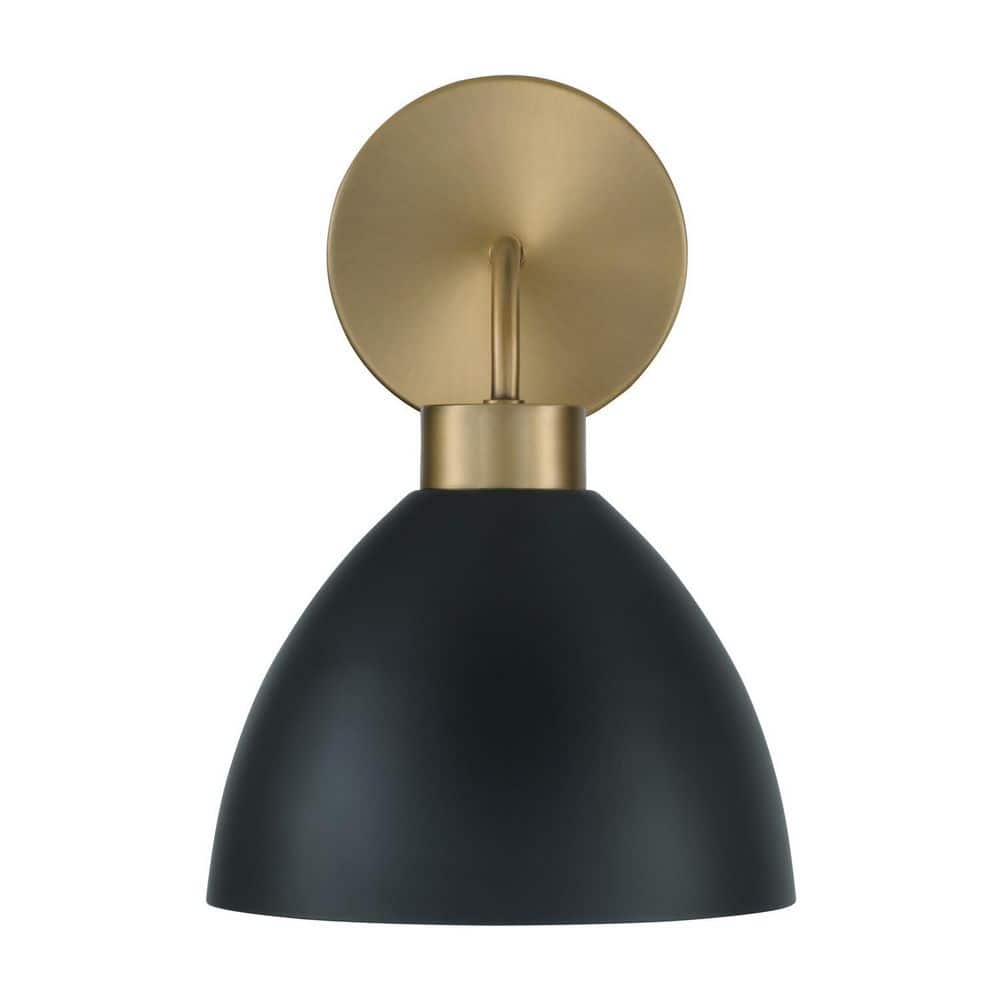Ross Aged Brass and Black Metal Sconce with White Interior