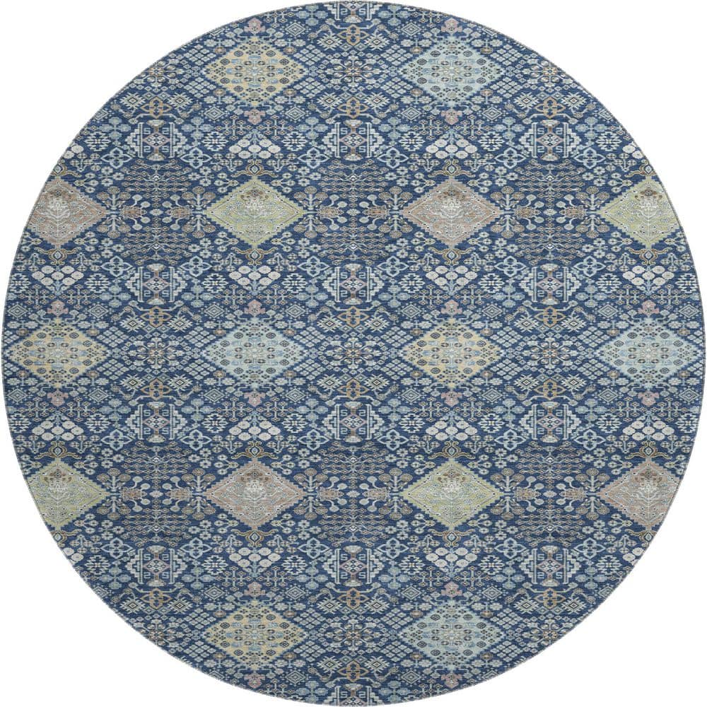 Mayfield Premium Machine Washable Abstract AMF2440 Navy 8 ft. x 8 ft. Round Rug price history on PriceWatchPro
