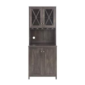 4-Bottle Farmhouse Bar Cabinet for Liquor and Glasses, Dining Room Kitchen Cabinet with Brown Wine Rack