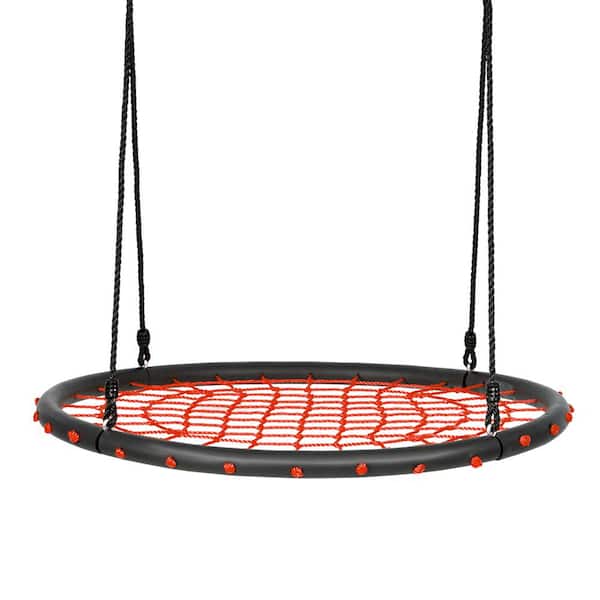 40 in. Orange Spider Tree Web Swing Set with Adjustable Hanging Ropes Kids Play Set