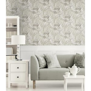 40.5 Sq. Ft. Lunar Rock and Pale Oak Floral Folly Vinyl Peel and Stick Wallpaper Roll