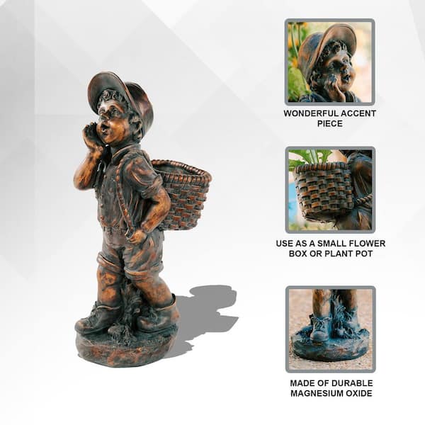 XBRAND 24 in. H Faux Bronze Magnesium Oxide Walking Boy Garden