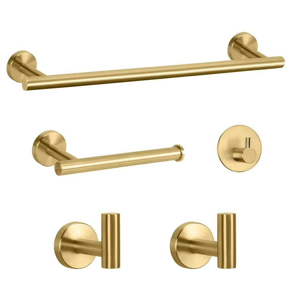 5-Piece Stainless Steel Bathroom Hardware Set with 16 in. Towel Bar, Toilet Paper Holder and Hooks in Brushed Gold price history on PriceWatchPro