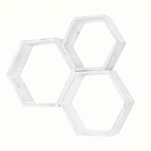 Hexagon Floating Shelves Wall Mounted, Honeycomb Wood Shelf Storage Farmhouse Home Decor (Set of 3)