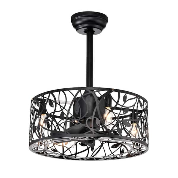 HKMGT 18 in. Indoor Matte Black Leaves Rattan-Shaped Ceiling Fan with Remote Included