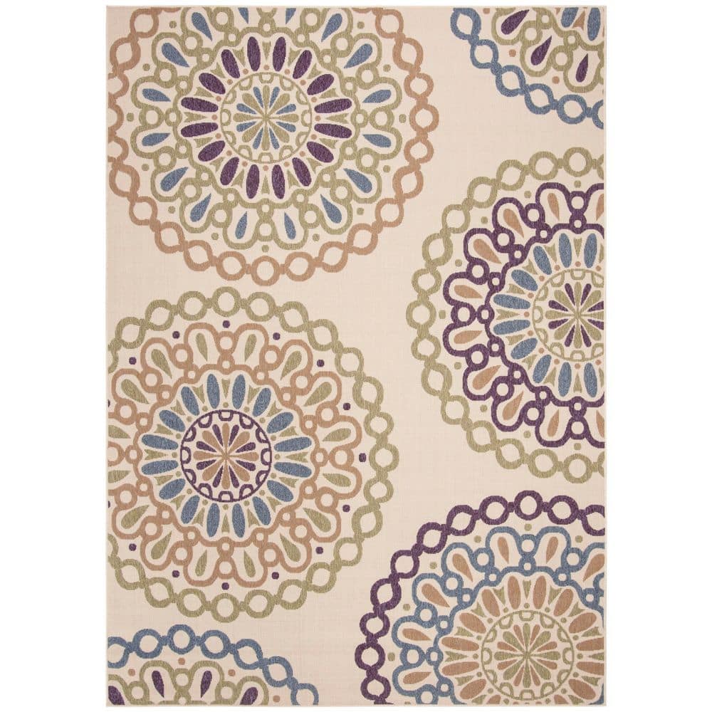 Veranda Cream/Green 8 ft. x 10 ft. Geometric Floral Indoor/Outdoor Area Rug price history on PriceWatchPro