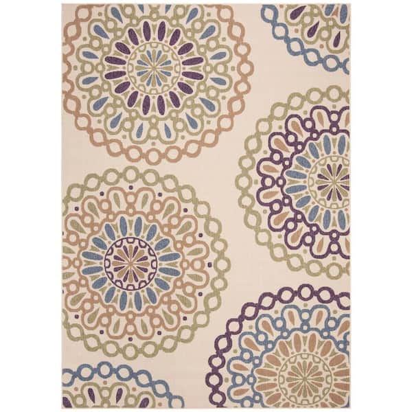 Veranda Cream/Green 9 ft. x 12 ft. Geometric Floral Indoor/Outdoor Area Rug