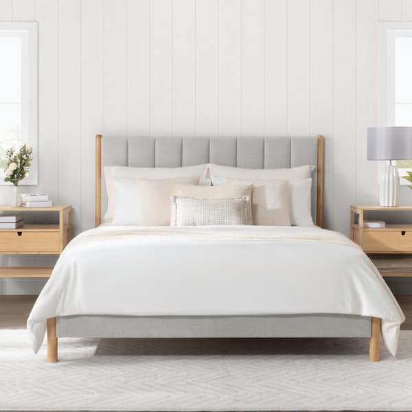 Luca Gray Wood Frame Full Upholstered Platform Bed Mid-Century Modern Bed Frame with Channel Tufting