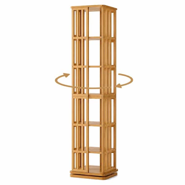 Brown Rotating Bookshelf Tower 360°Display Spinning Bookcase 6 Tier Bamboo Bookshelf Wood Narrow Storage Rack Organizer