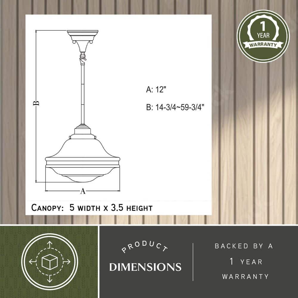 Huntley 12" Natural Brass Pendant with White Milk Glass