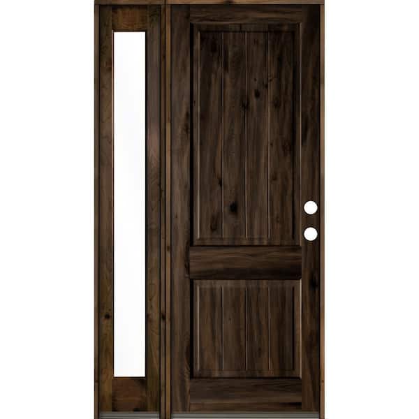 50 in. x 96 in. Rustic Knotty Alder 2 Panel Left-Hand/Inswing Clear Glass Black Stain Wood Prehung Front Door w/Sidelite