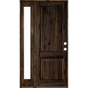 56 in. x 96 in. Rustic Knotty Alder 2 Panel Left-Hand/Inswing Clear Glass Black Stain Wood Prehung Front Door w/Sidelite