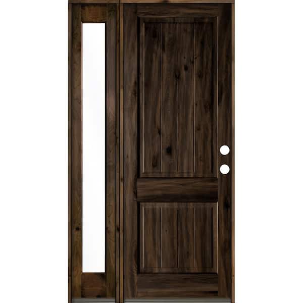 Krosswood Doors 56 in. x 96 in. Rustic Knotty Alder 2 Panel Left-Hand/Inswing Clear Glass Black Stain Wood Prehung Front Door w/Sidelite