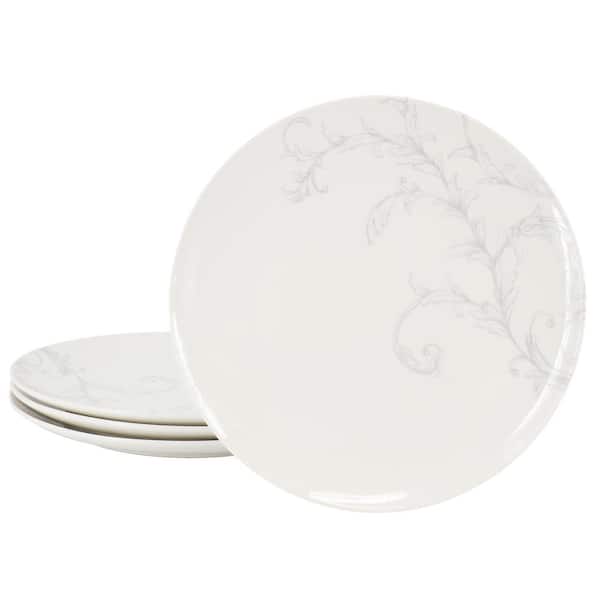 MARTHA STEWART EVERYDAY Peony 4 Piece 10.5 in. Round fine ceramic Dinner Plate Set in White